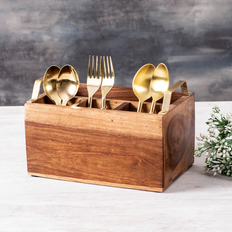 Buy Gold Teak Wood Cutlery Holder Online at Best Price in India