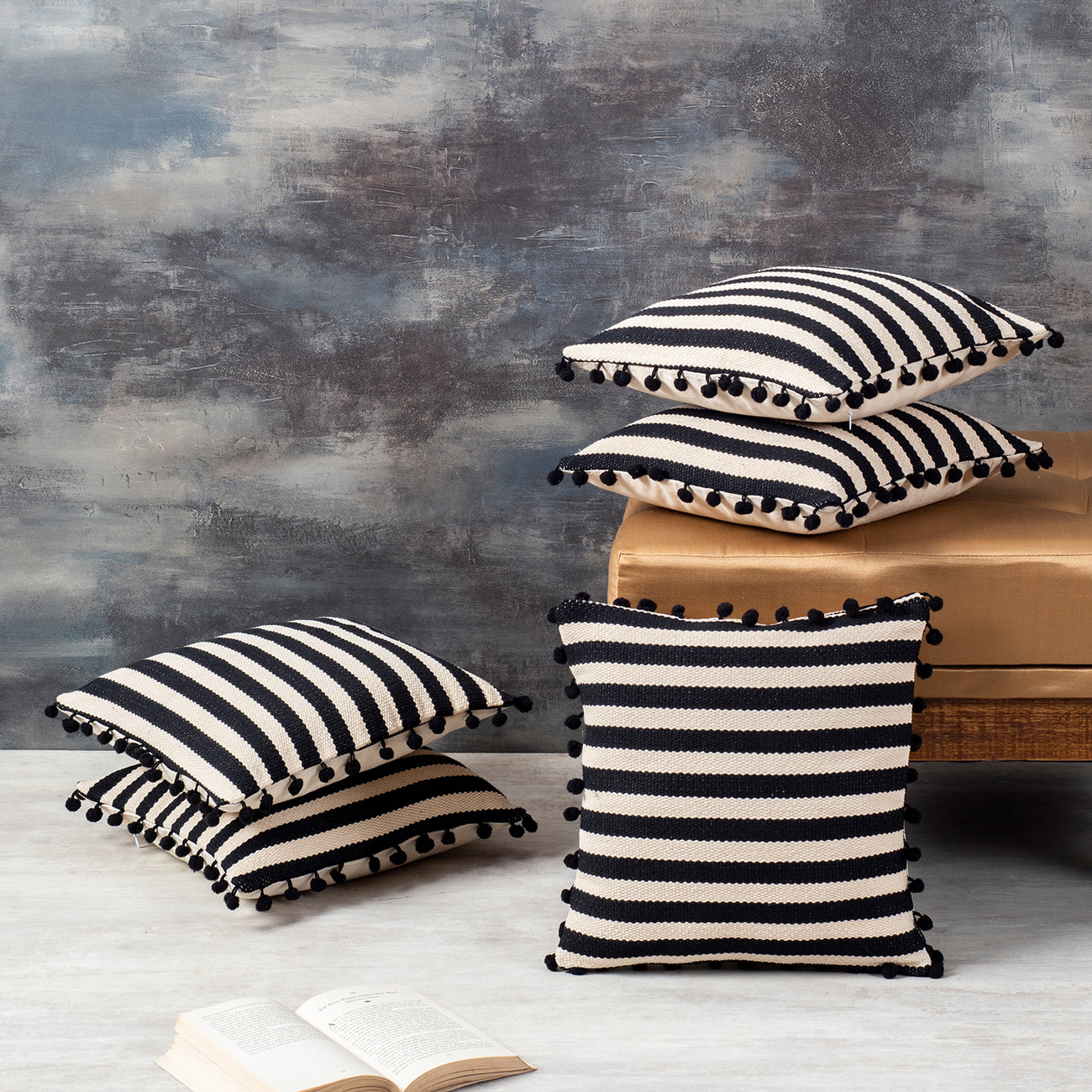 Striper Cushion Covers 12 X 12 Inches Set of 5