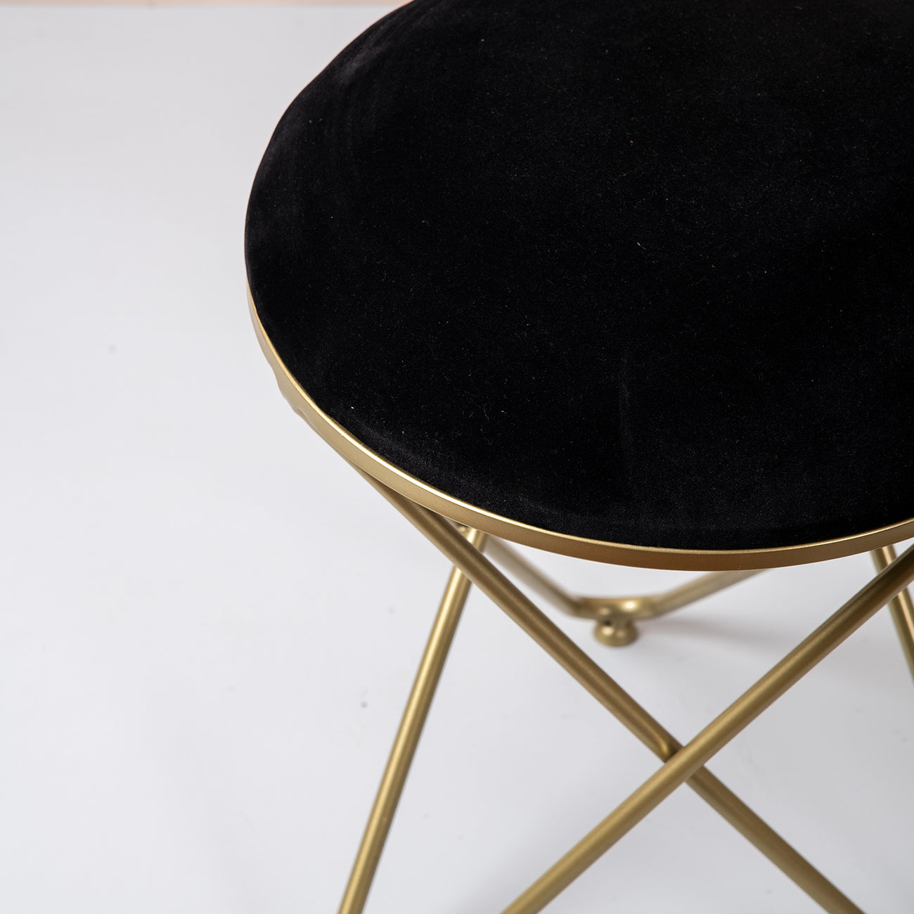 Classic Velvet Cross Metallic Stool in Black Color