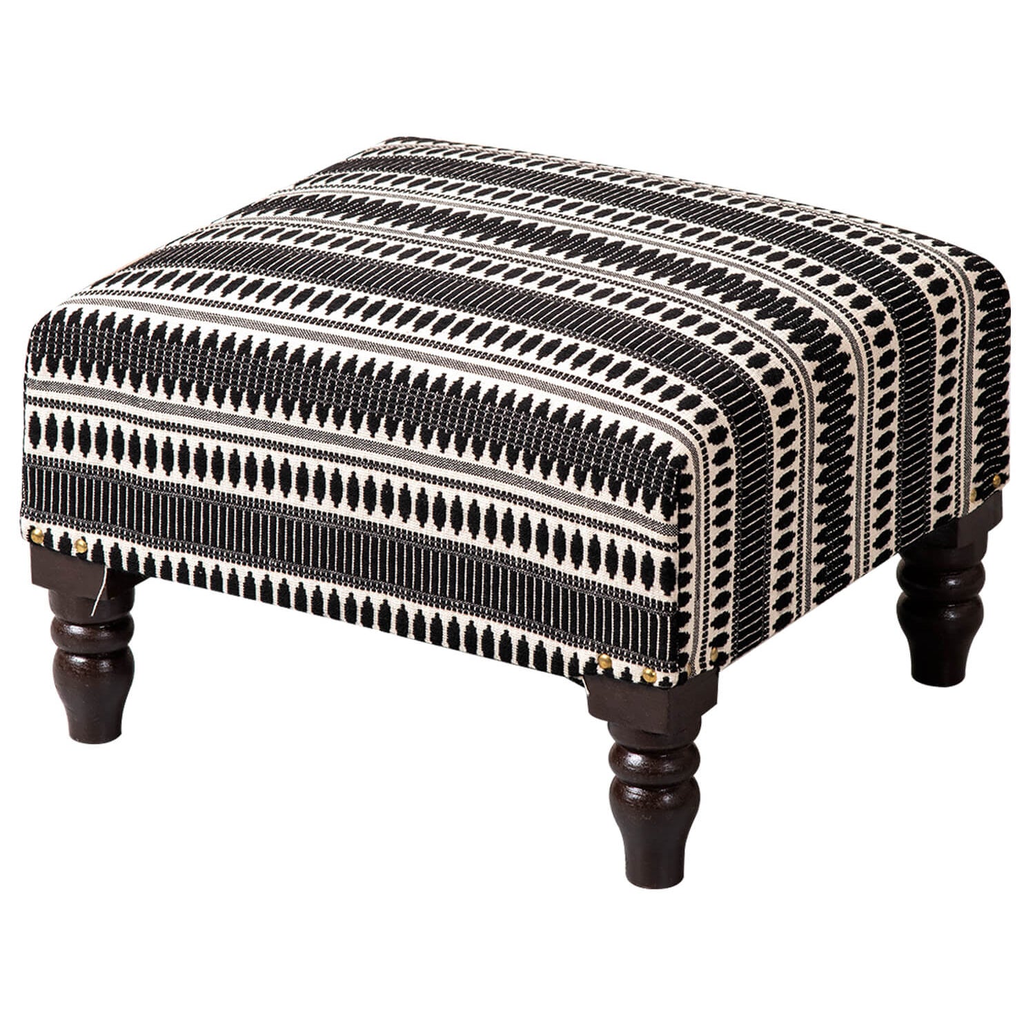 Bohemian Jacquard Wooden Footrests in Black & White Color Set of 2