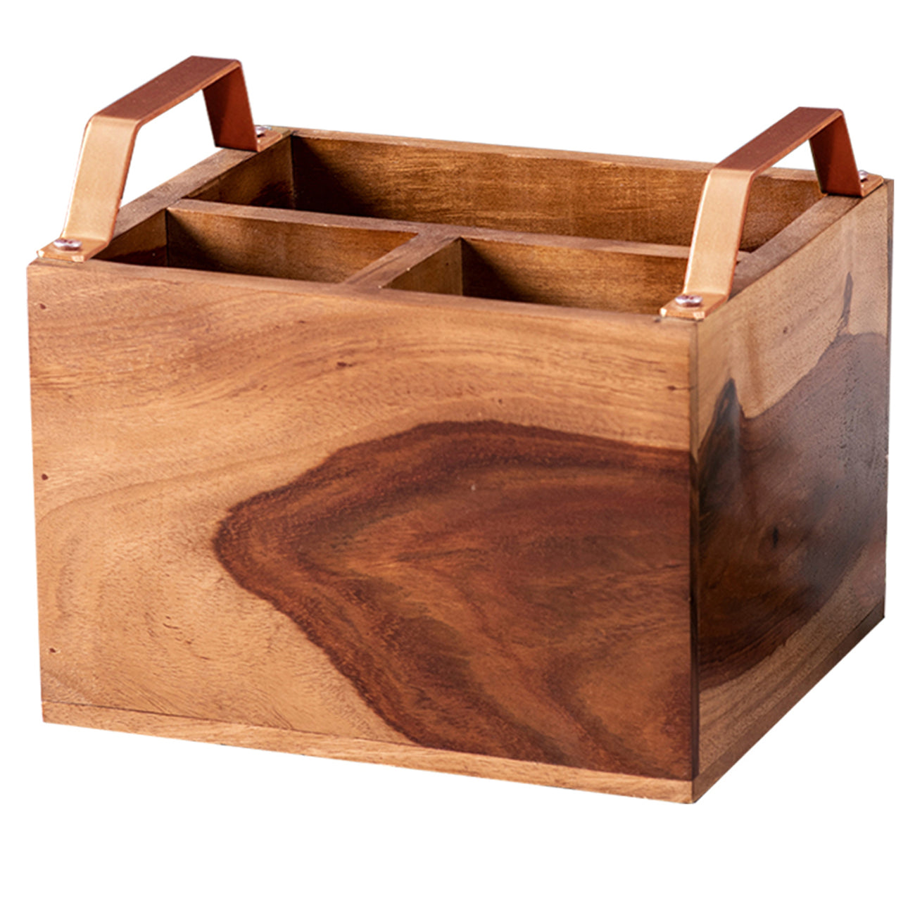 Inseparables Teak Wood Cutlery Holder - Copper