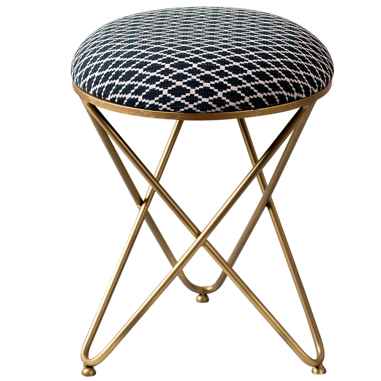 Quad Fabric Cross Metallic Stool in Blue Color