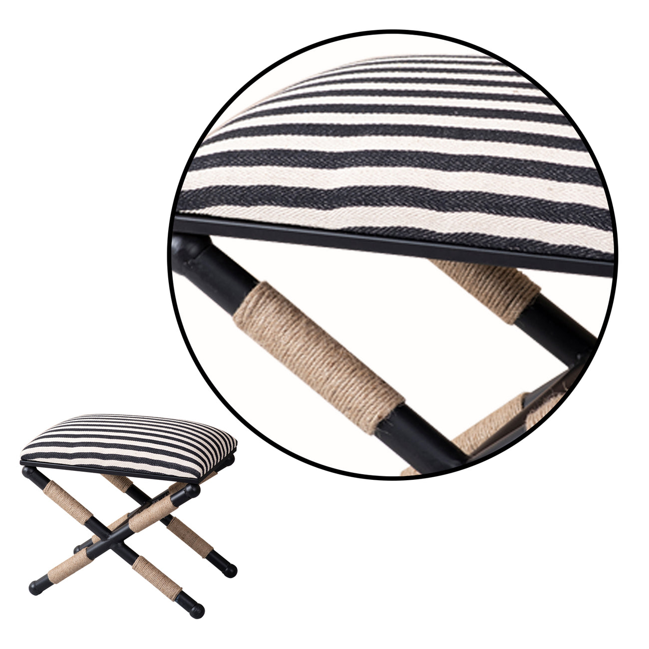 Zebra Fabric Jute Metallic Stool in Black & White Color