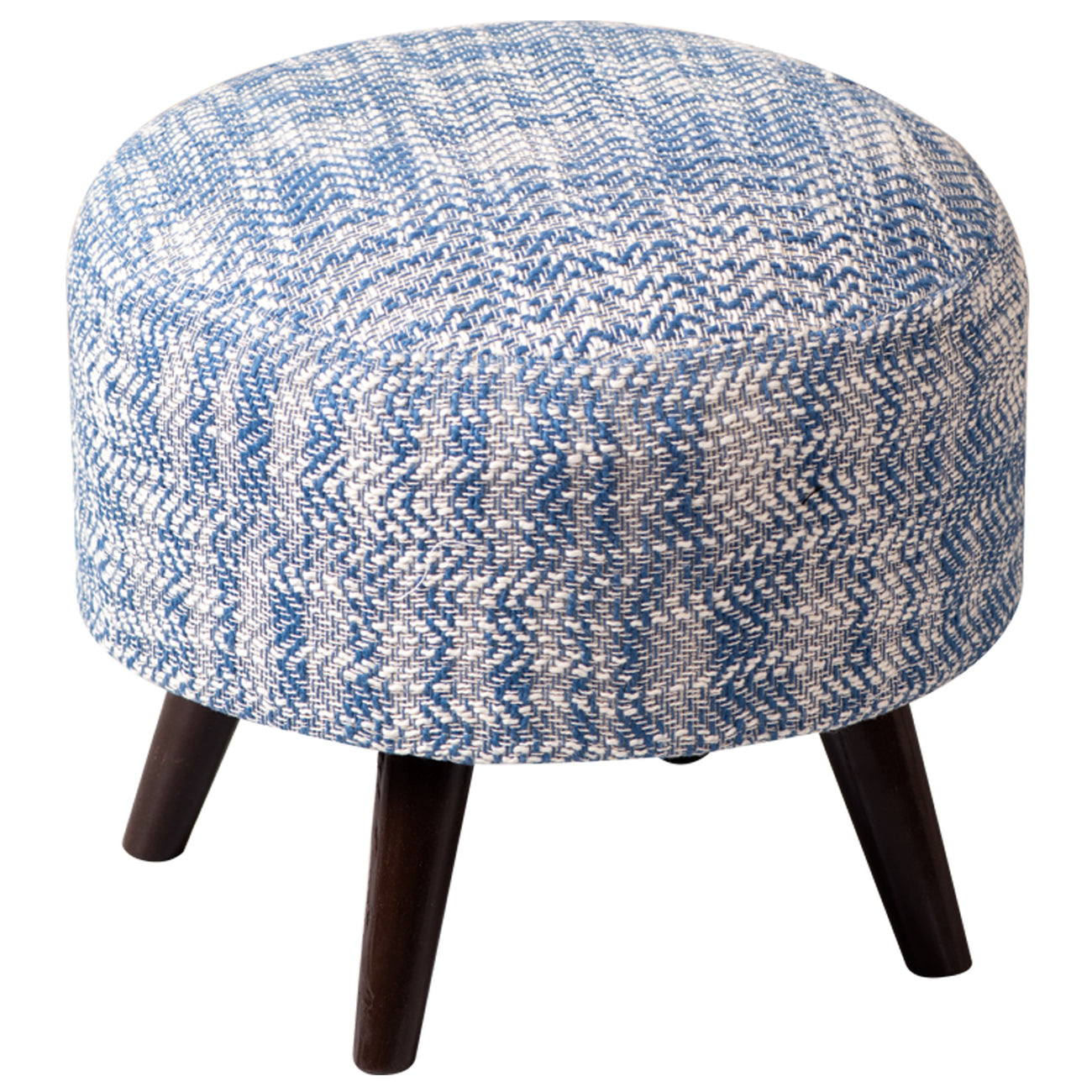 Slub Jacquard Wooden Ottoman in Blue Color Set of 2