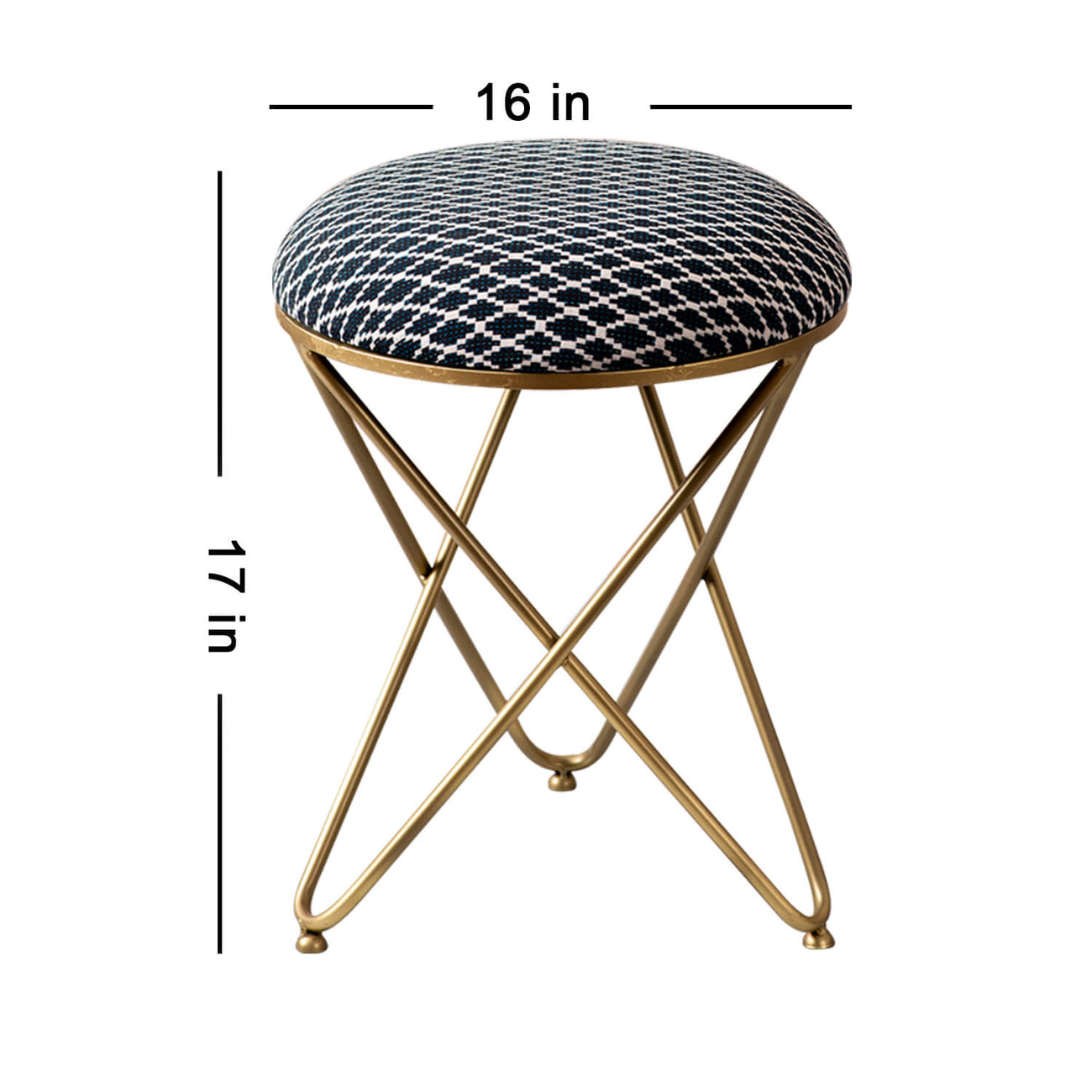 Quad Fabric Cross Metallic Stool in Blue Color