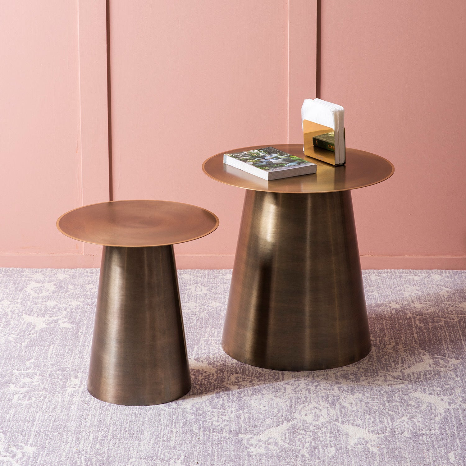 Gilded Grandeur: Geometric Gold Accent Side Table Set