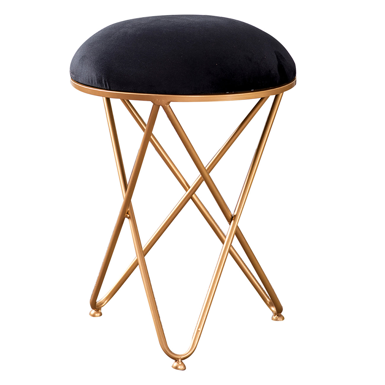 Classic Velvet Cross Metallic Stool in Black Color Set of 2