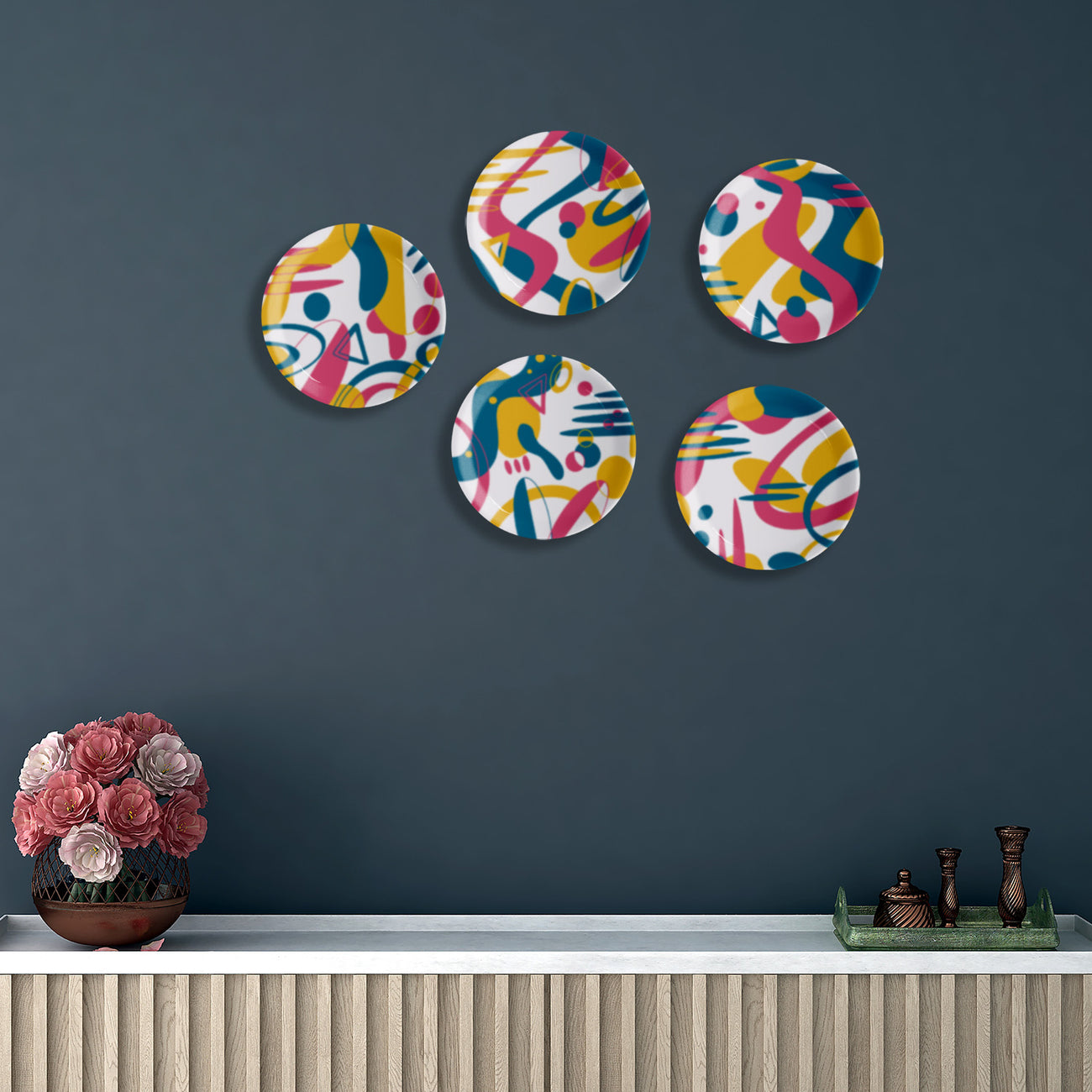 Whimsy Abstract Blossom Wall Plates Set of 5