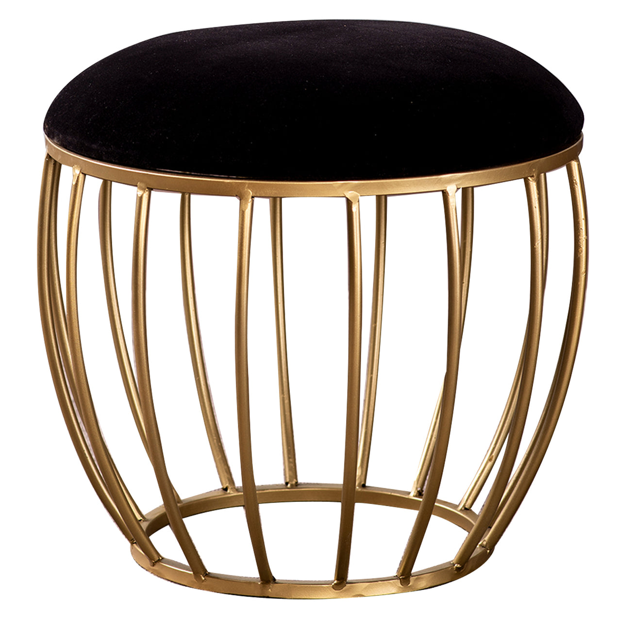 Classic Velvet Cage Metallic Stool in Black Color Set of 2