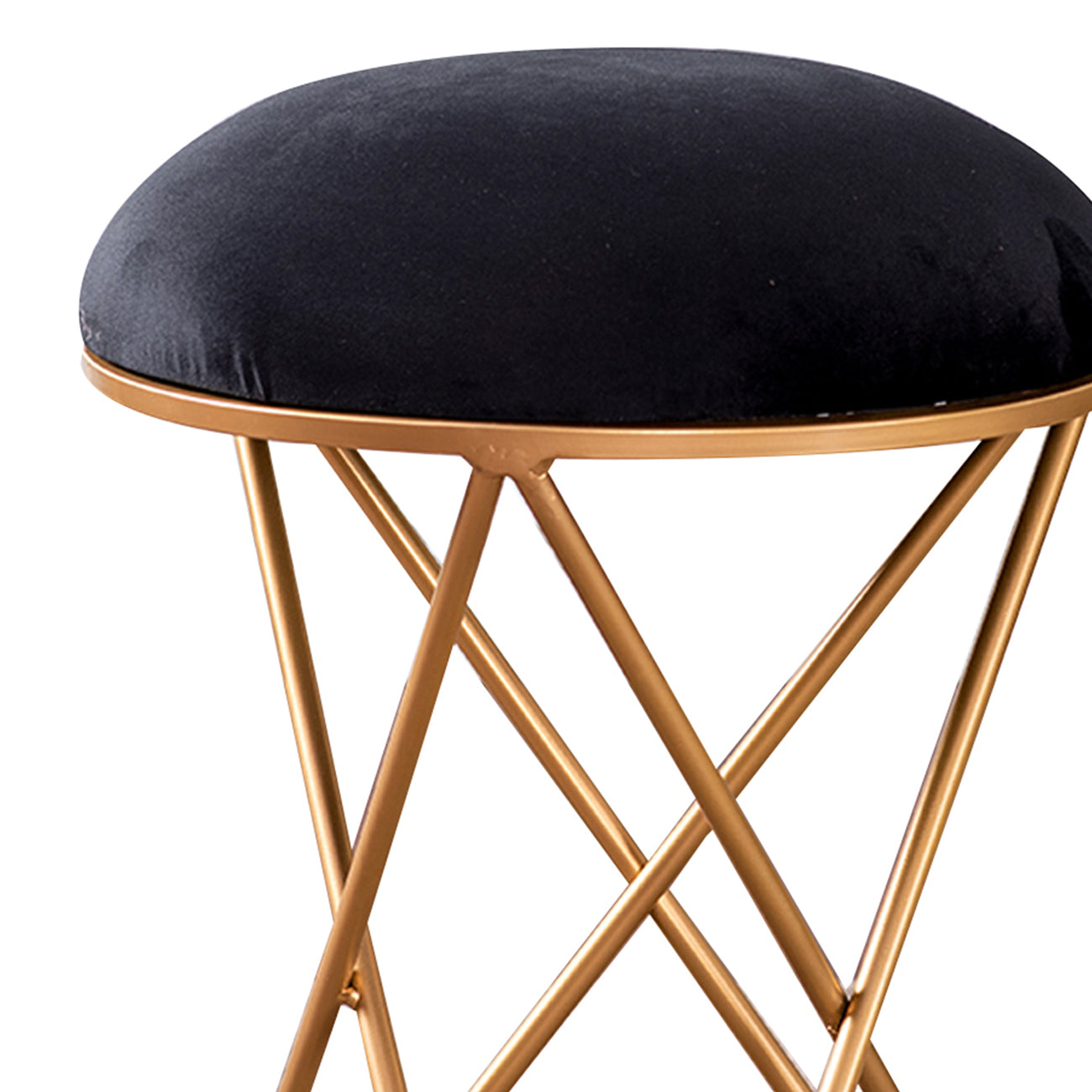 Classic Velvet Cross Metallic Stool in Black Color Set of 2