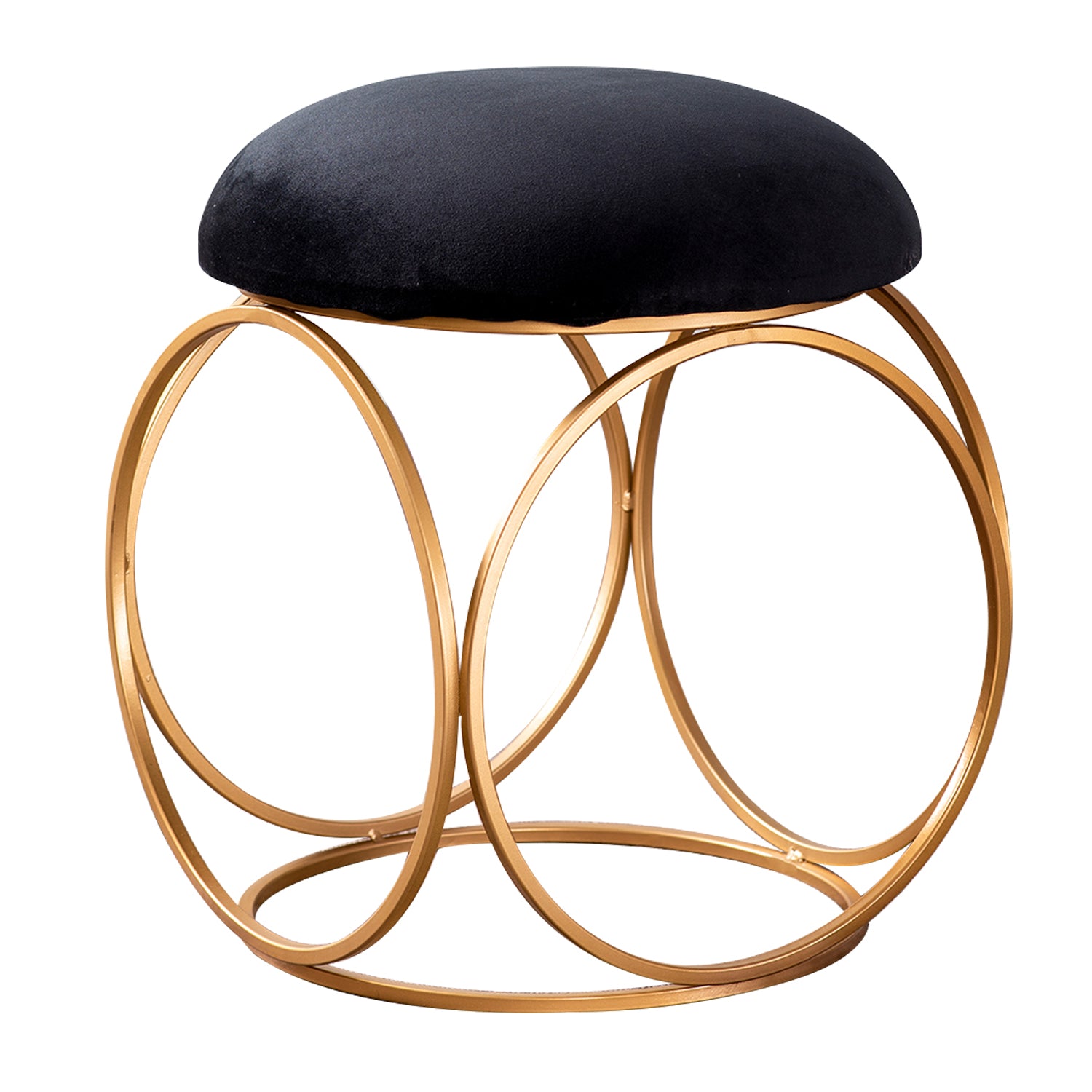 Classic Velvet Ring Metallic Stool in Black Color