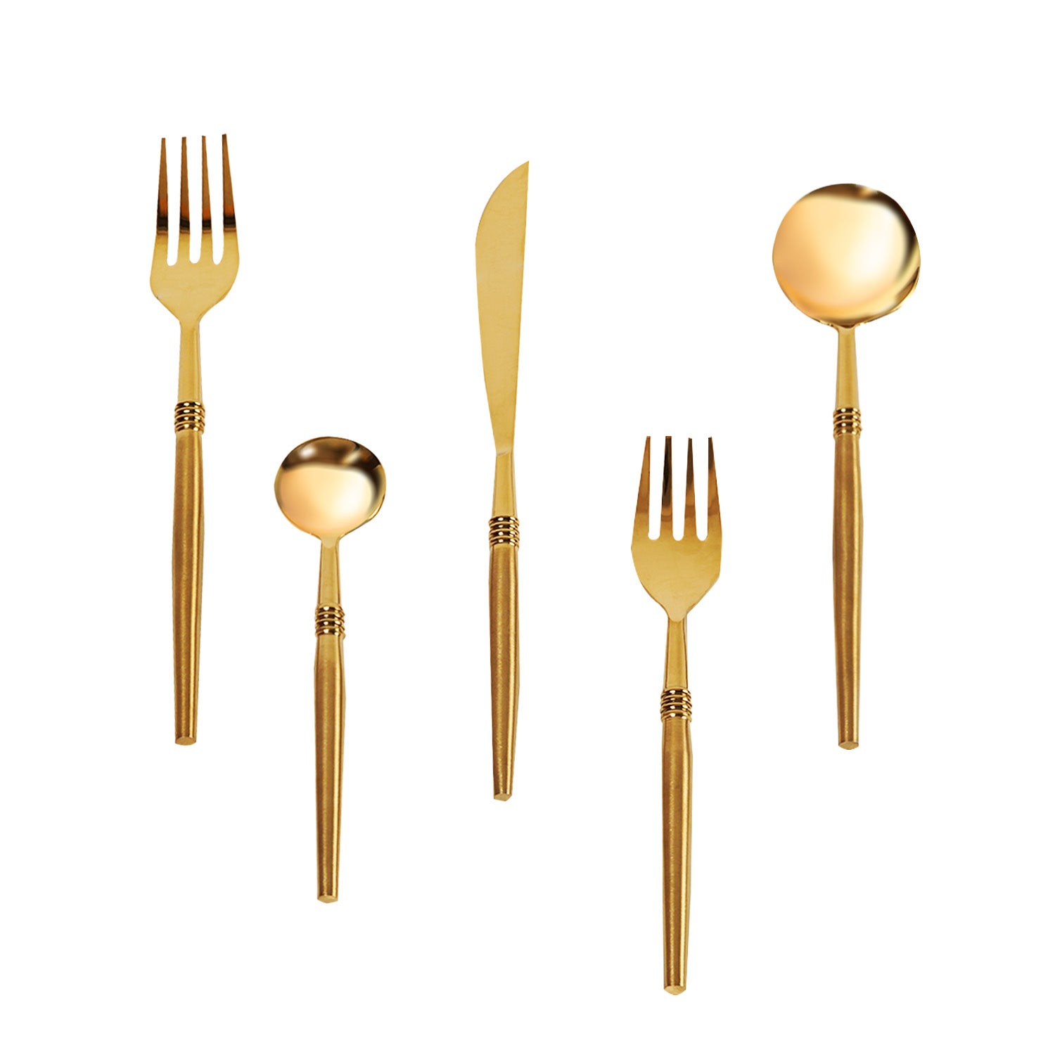 Ringed Elegance: Set of 5 Cutlery with Stylish Handles