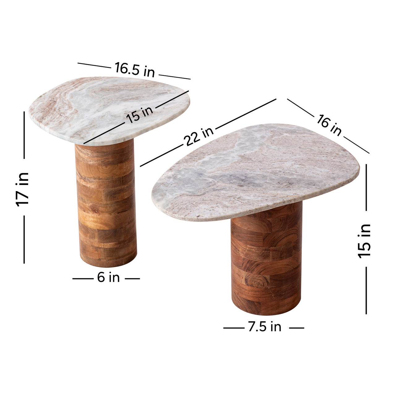 Natural Marble Side Table Set of 2