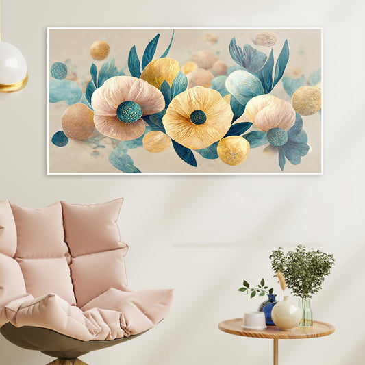 Gold and Blue Floral Contrast Wall Painting