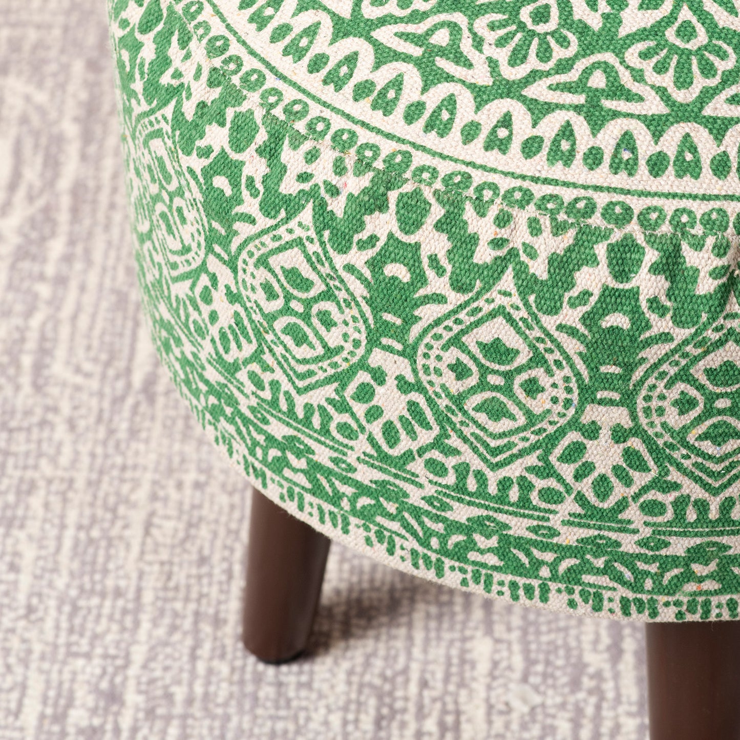 Botanic Fabric Wooden Ottoman in Green Color