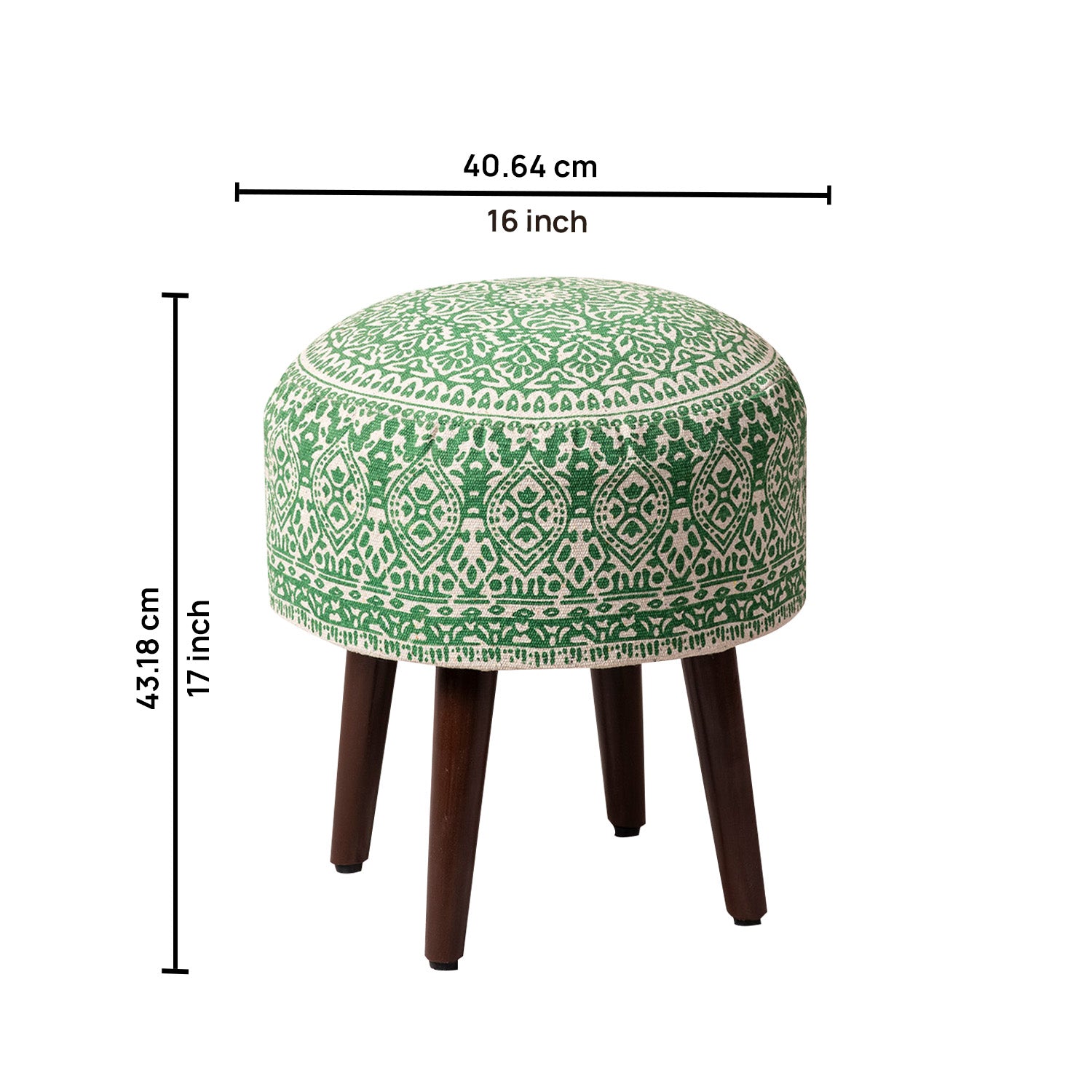 Botanic Fabric Wooden Ottoman in Green Color