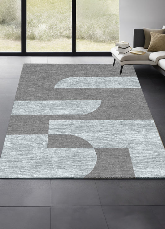 Sleek Grey Abstract Hand Tufted Wool Carpet