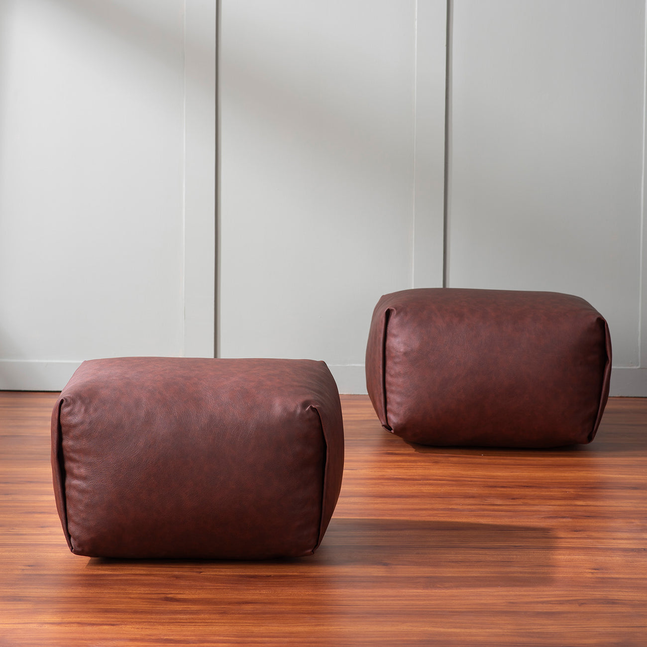 Buy Brown Faux Leather Pouffe Ottoman Online Best Price