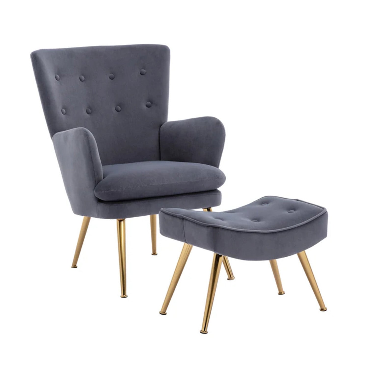 Buy Velvet High-Back Accent Chairs With Ottoman Footrest Grey Online Best Price