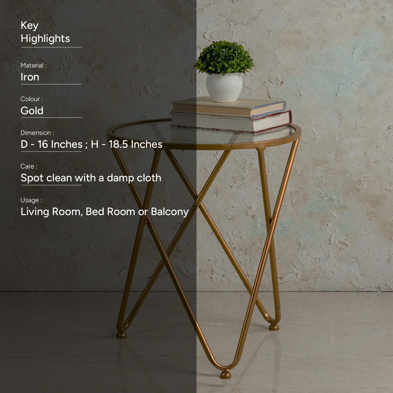 Contemporary Metallic Cross End Table in Gold Color