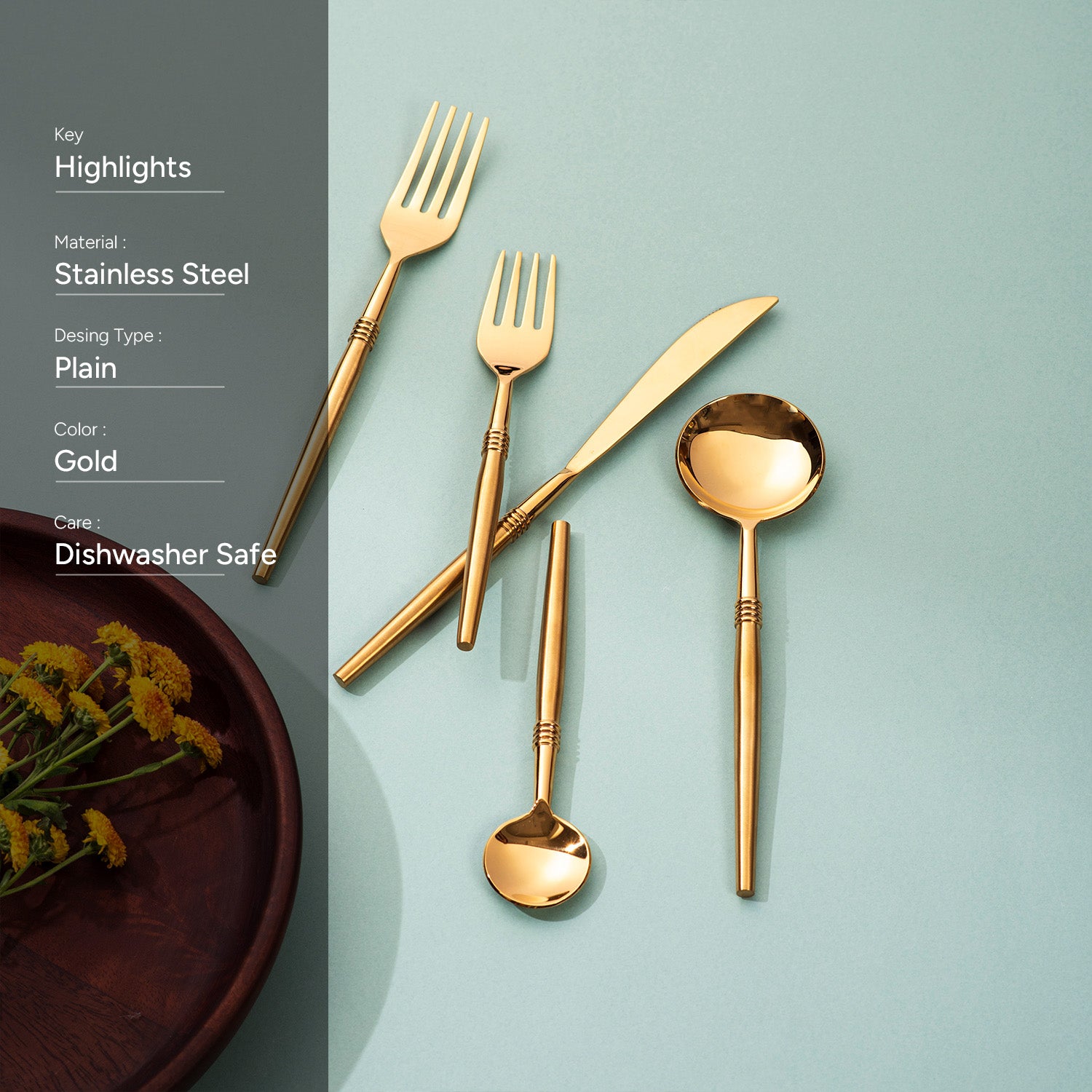 Ringed Elegance: Set of 5 Cutlery with Stylish Handles