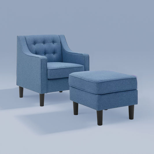 Buy Luxurious Accent Chairs With Ottoman Footrest Blue Online