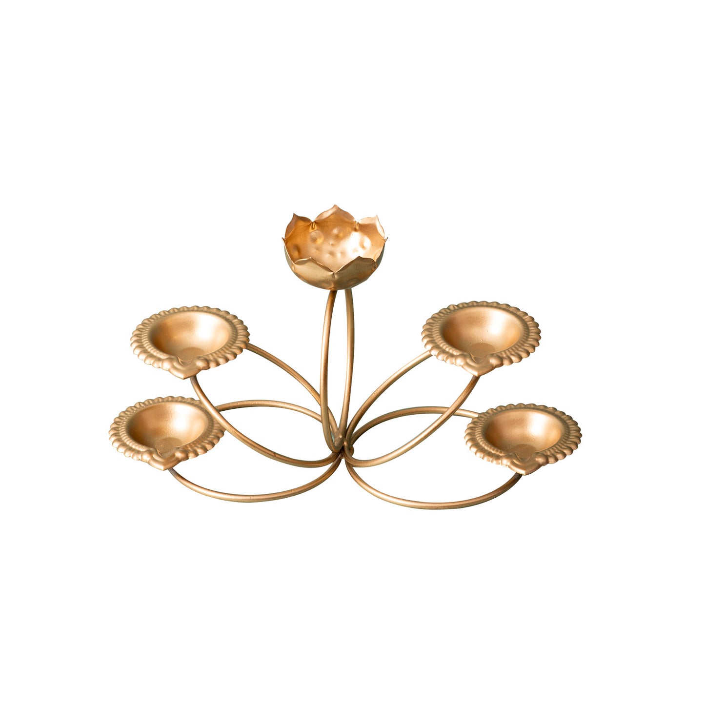 Elegant Golden Lotus Candle Holder Urli 4 Diyas