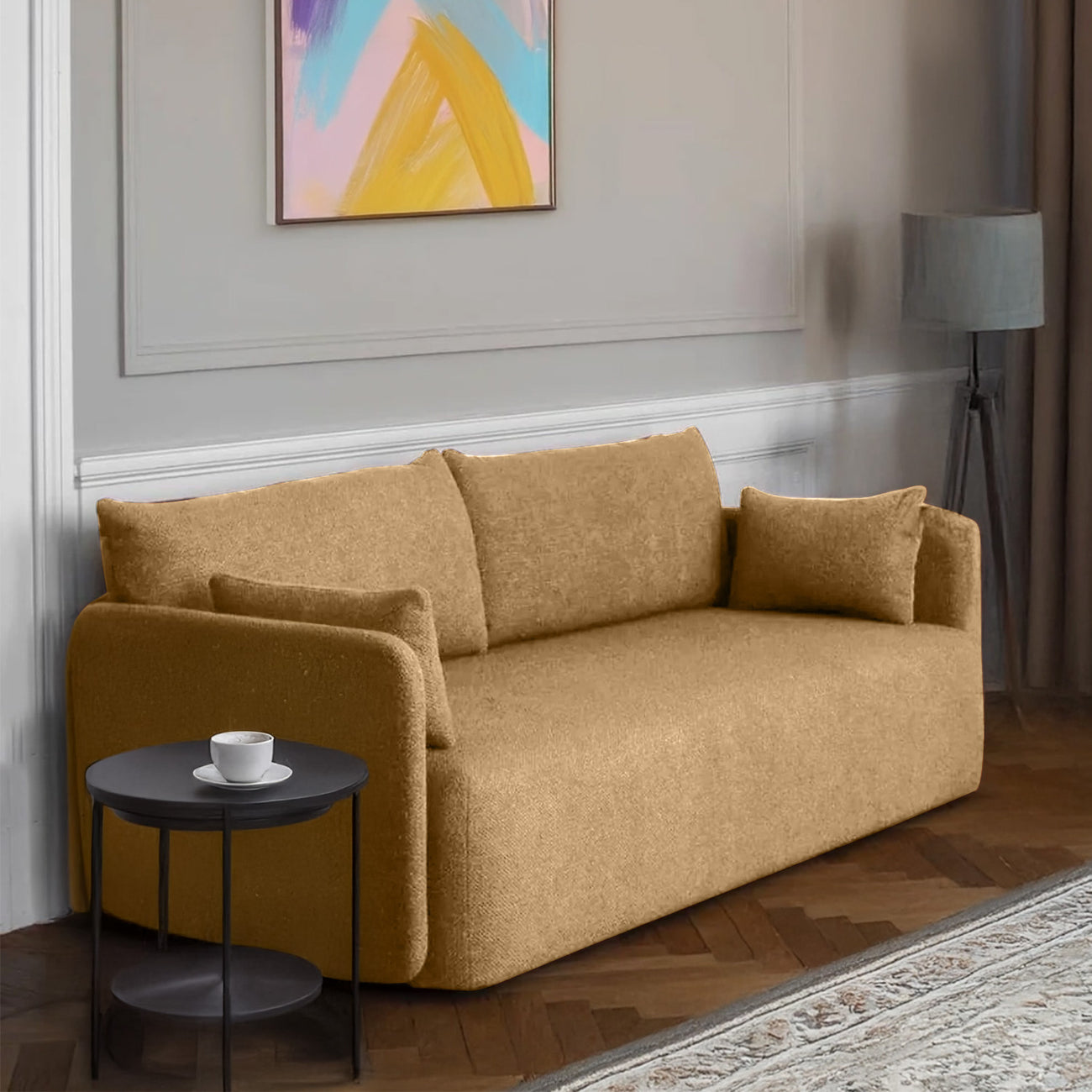 CozyChic Mustard Boucle Twin Sofa