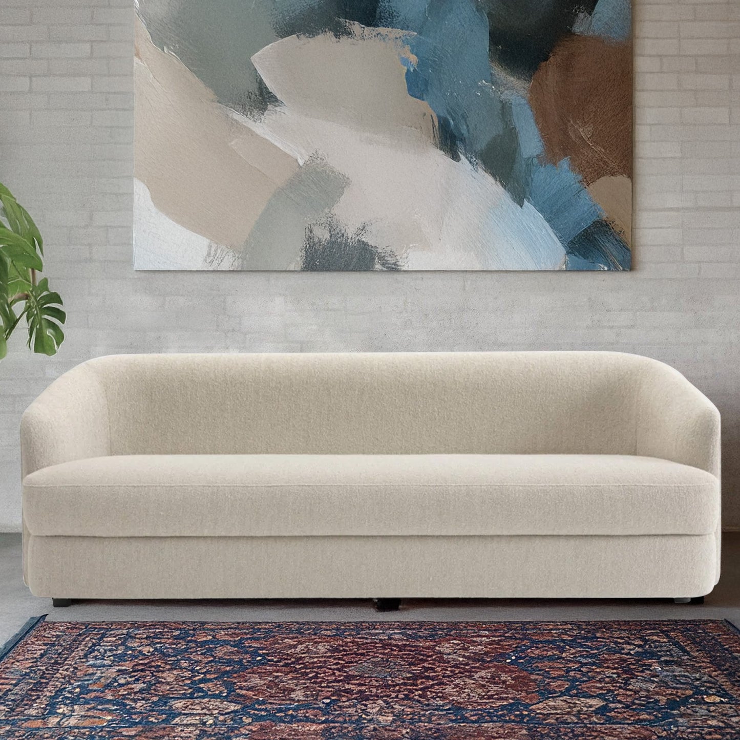 ElegantEnsemble Creme Boucle 3 Seater Sofa