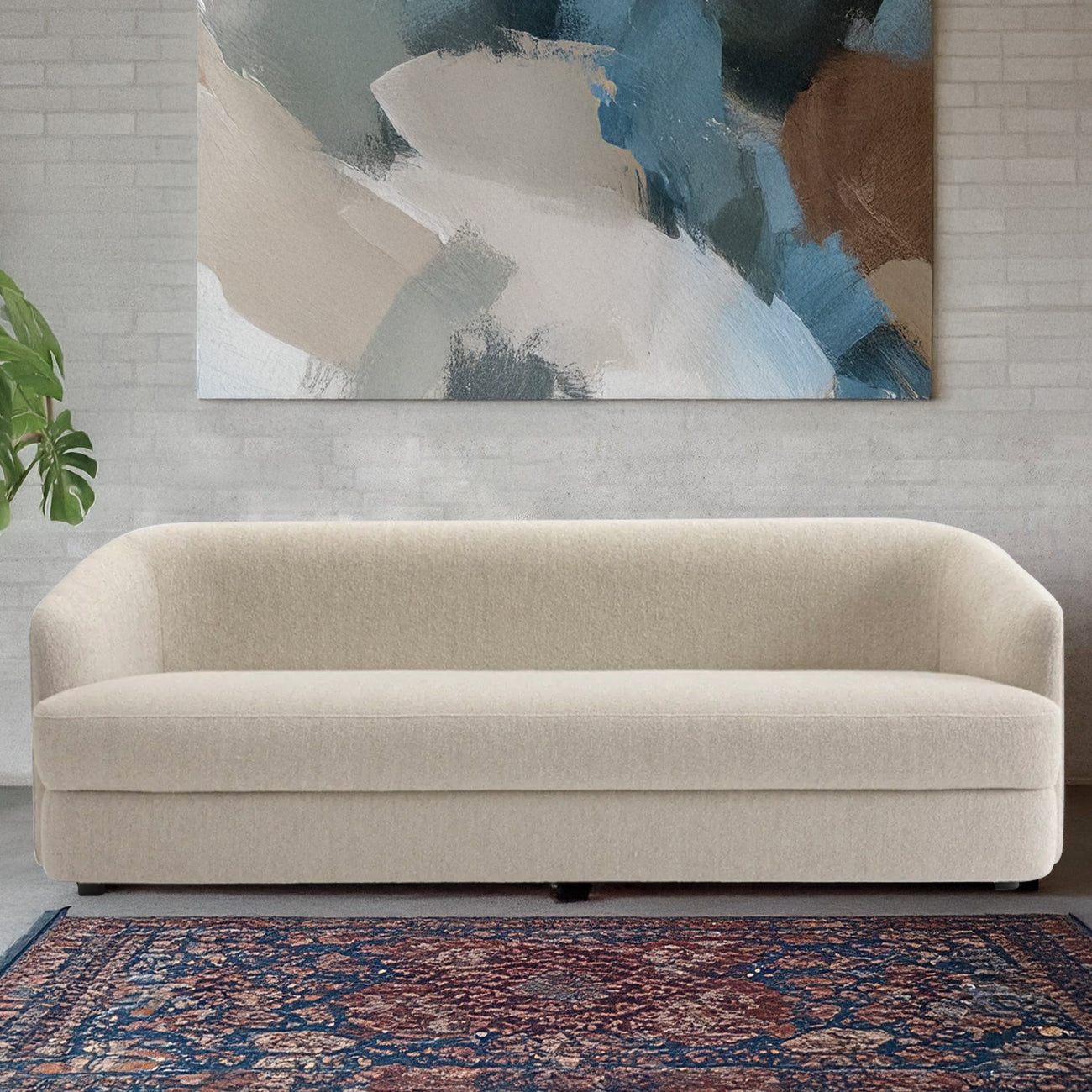 ElegantEnsemble Beige Boucle 3 Seater Sofa