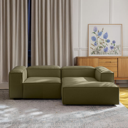 ElegantEdge 2 Seater Versatile, Comfortable Olive Green L Shaped Sofa