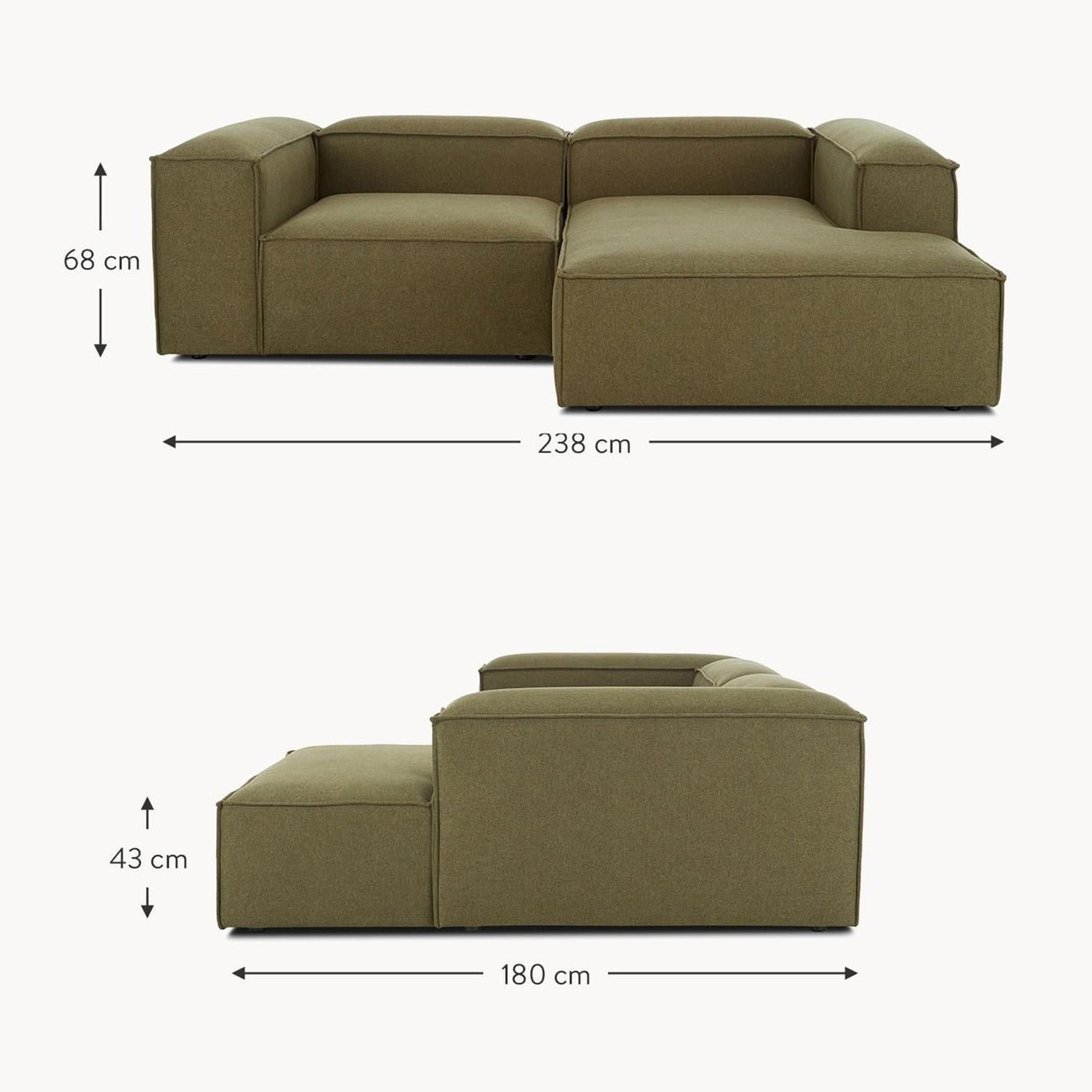 ElegantEdge 2 Seater Versatile, Comfortable Olive Green L Shaped Sofa