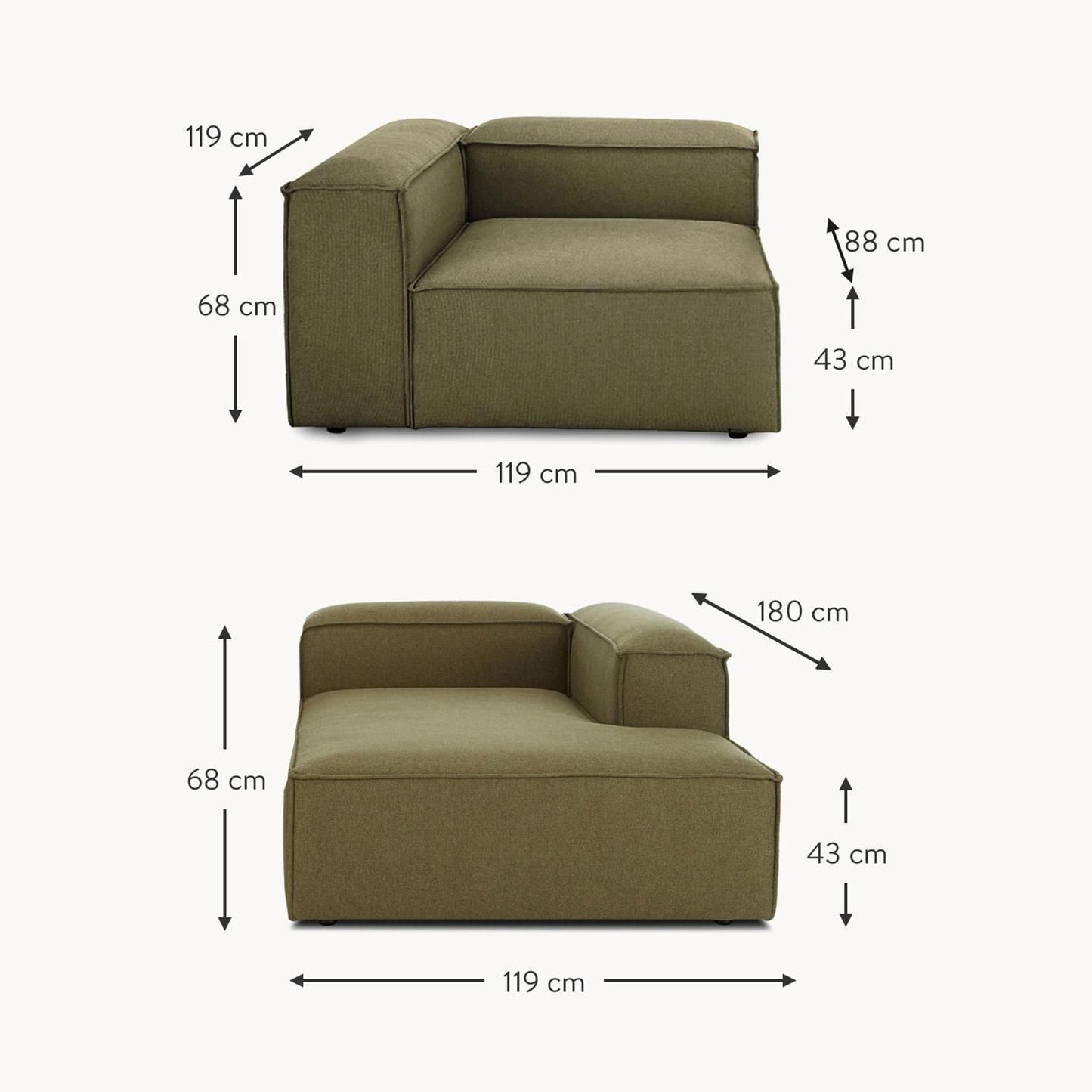 ElegantEdge 2 Seater Versatile, Comfortable Olive Green L Shaped Sofa