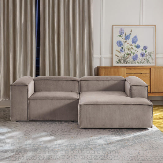 Elegant Edge 2 Seater Versatile Corduroy Grey L Shaped Sofa