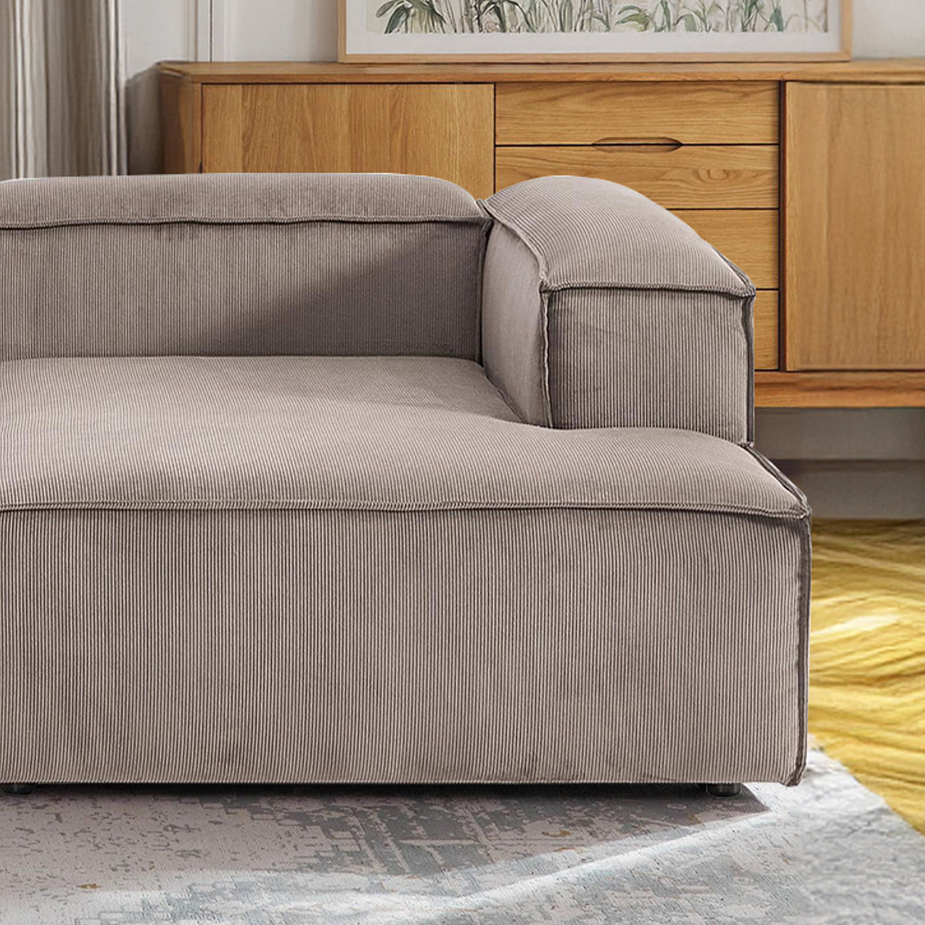 Elegant Edge 2 Seater Versatile Corduroy Grey L Shaped Sofa