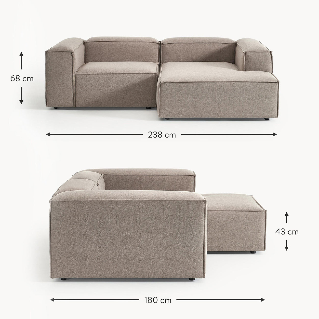 Elegant Edge 2 Seater Versatile, Comfortable Grey L Shaped Sofa