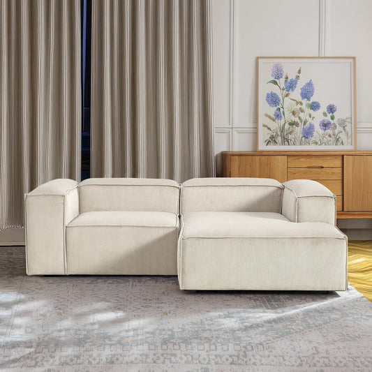 ElegantEdge 2 Seater Versatile Corduroy Creme L Shaped Sofa