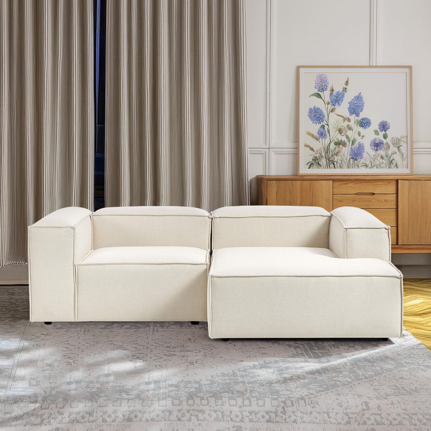 ElegantEdge 2 Seater Versatile, Comfortable Creme L Shaped Sofa