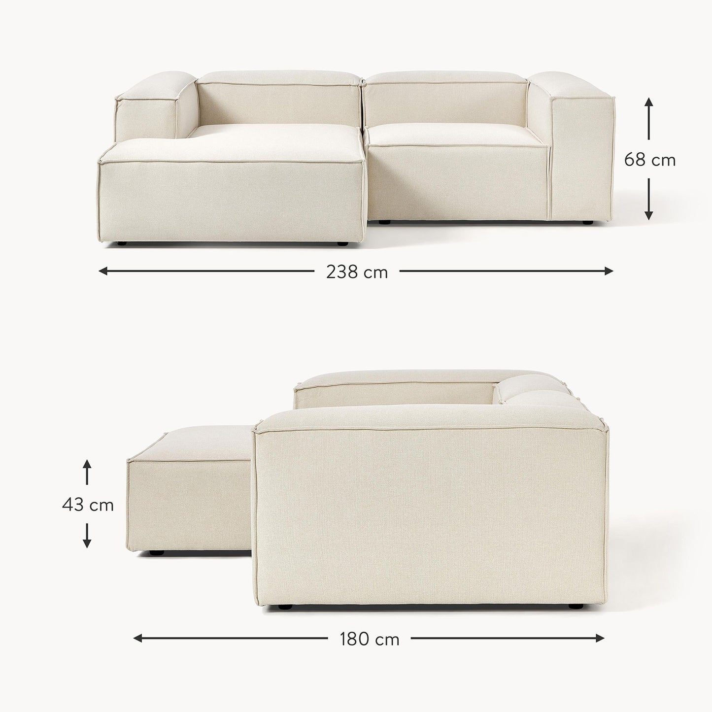 ElegantEdge 2 Seater Versatile, Comfortable Creme L Shaped Sofa