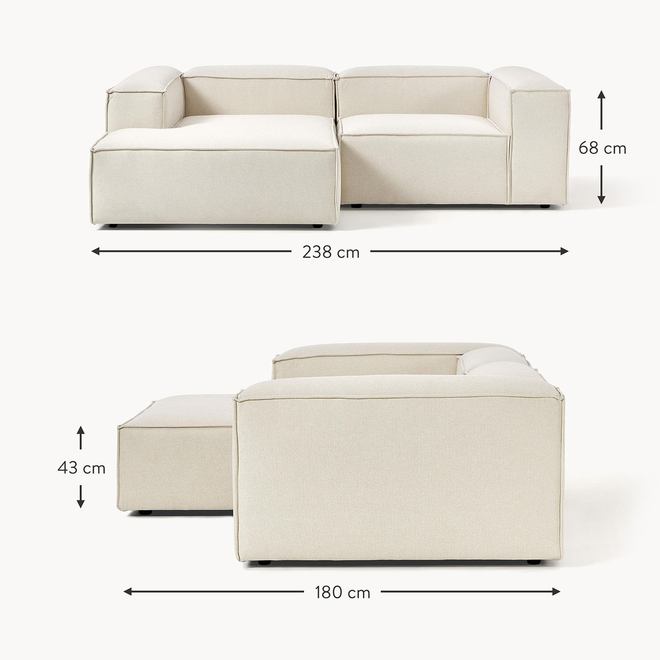 ElegantEdge 2 Seater Versatile, Comfortable Creme L Shaped Sofa