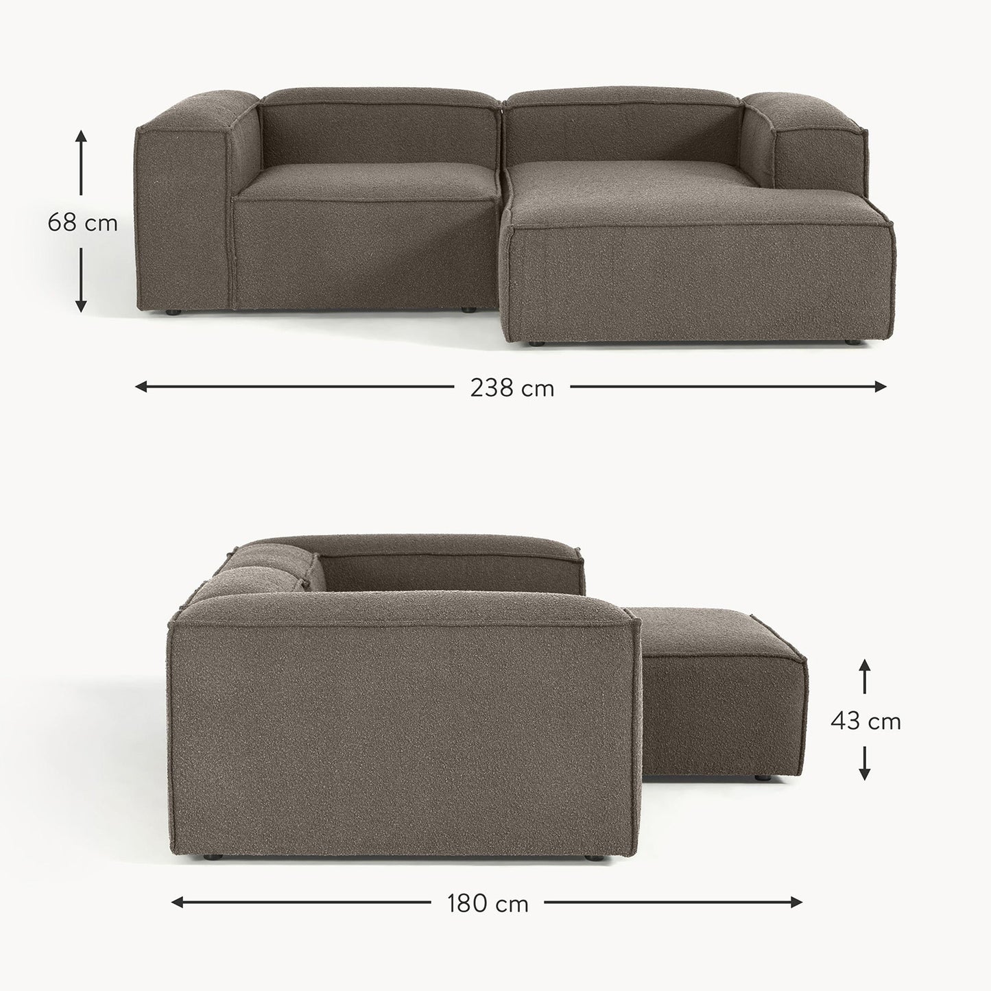 Elegant Edge 2 Seater Boucle Comfortable Dark Grey L Shaped Sofa