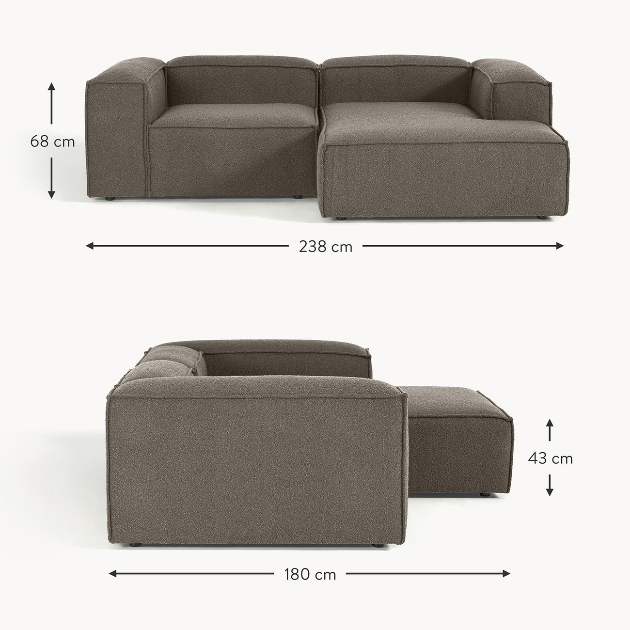 Elegant Edge 2 Seater Boucle Comfortable Dark Grey L Shaped Sofa