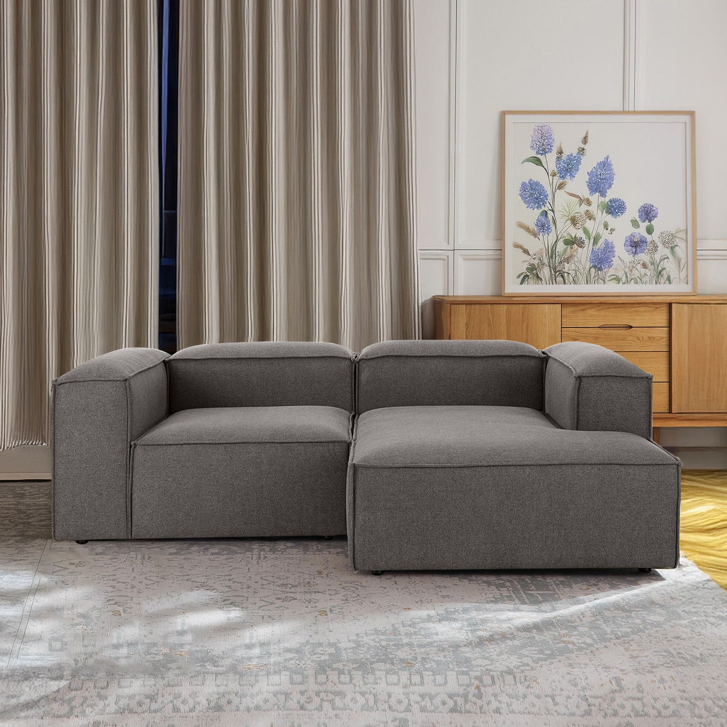 ElegantEdge 2 Seater Versatile, Comfortable Dark Grey L Shaped Sofa