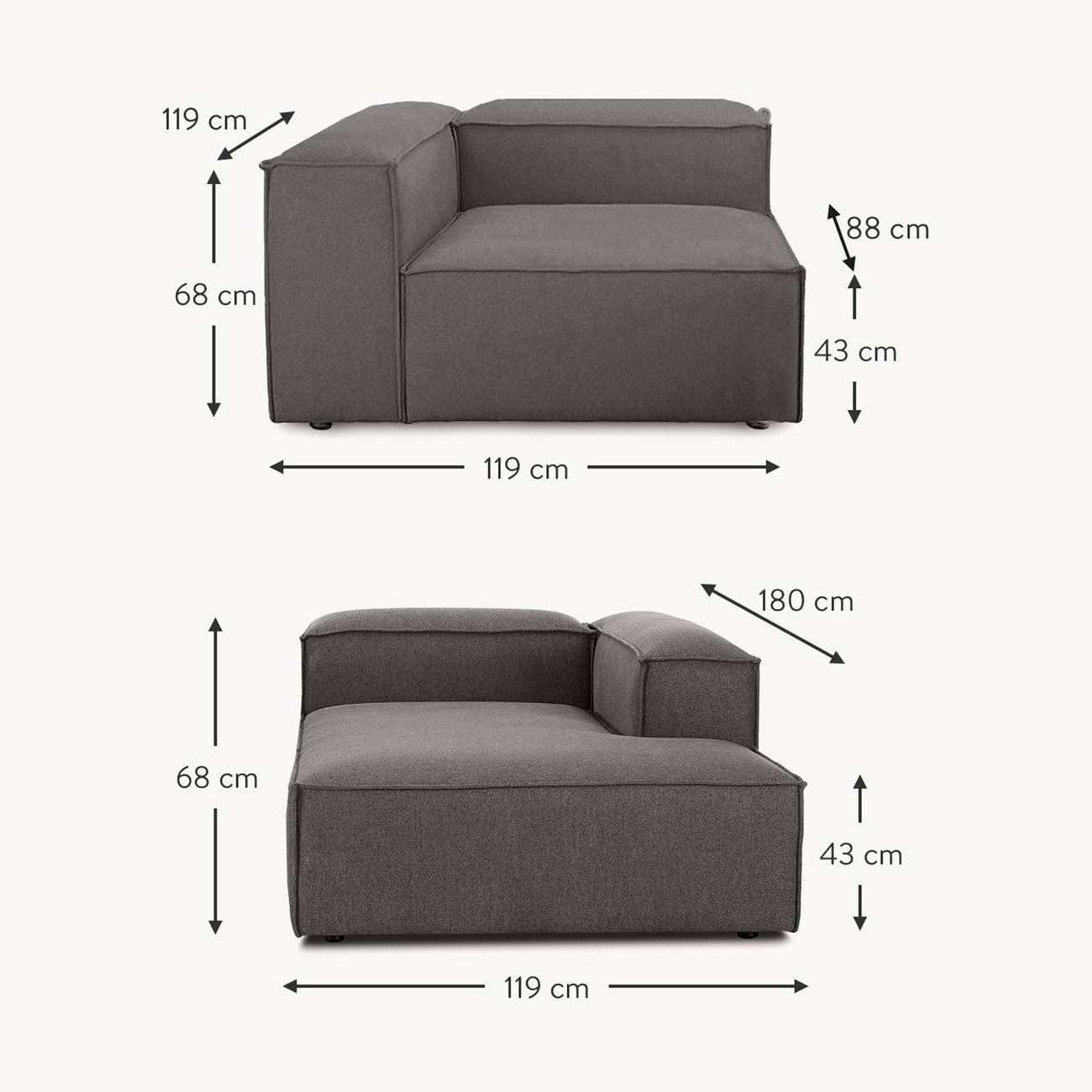 ElegantEdge 2 Seater Versatile, Comfortable Dark Grey L Shaped Sofa