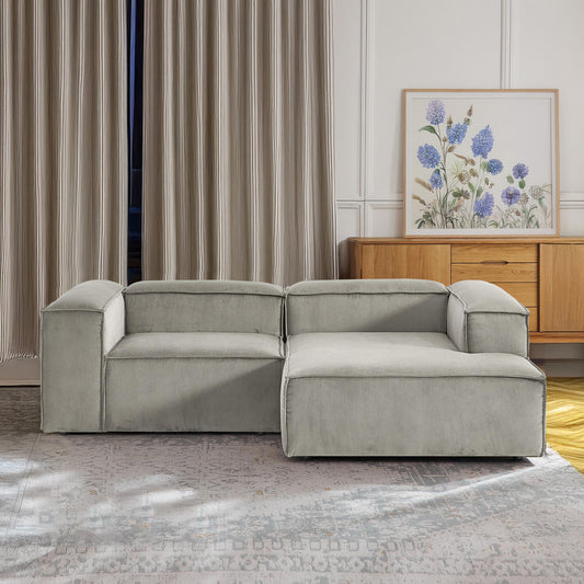 ElegantEdge 2 Seater Versatile Corduroy Grey L Shaped Sofa