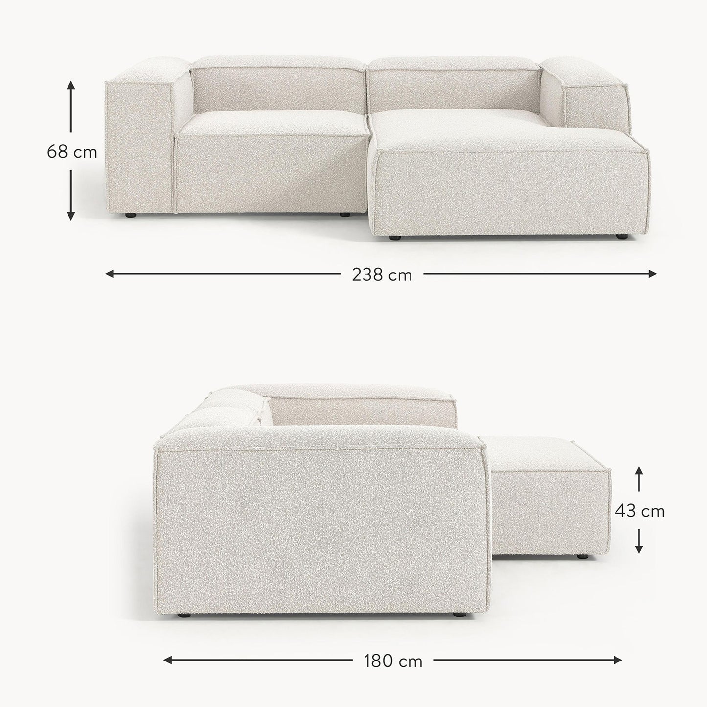 ElegantEdge 2 Seater Boucle Comfortable White L Shaped Sofa