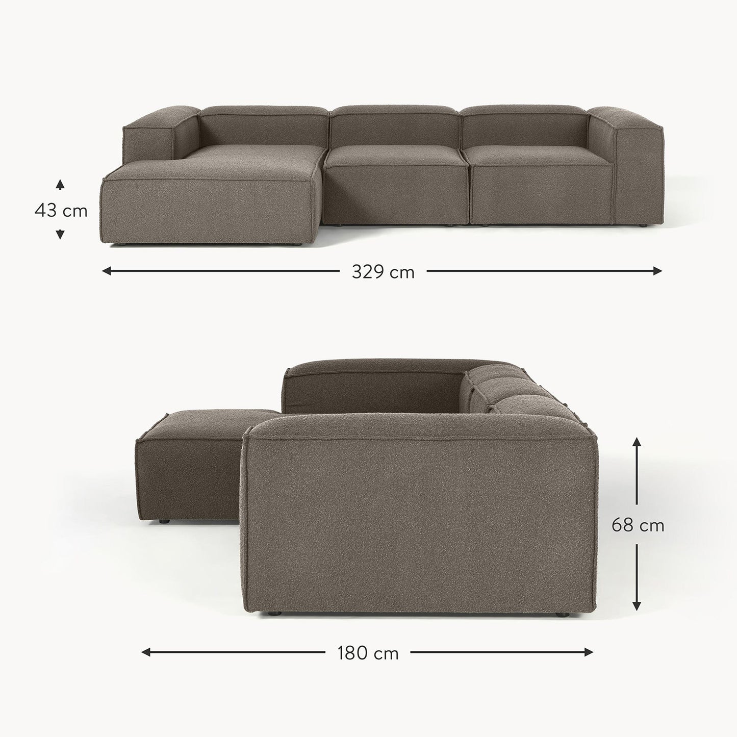 ElegantEdge 3 Seater Boucle Dark Grey L Shaped Sofa