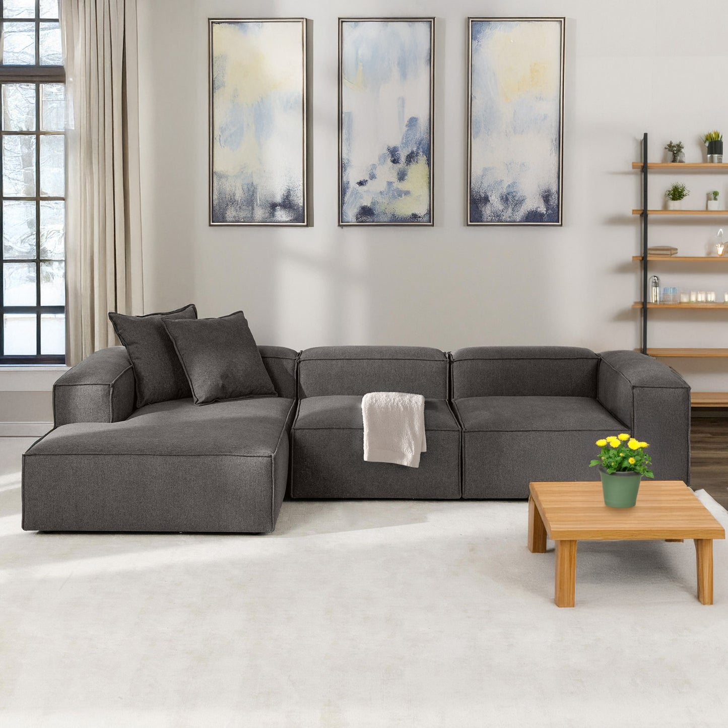 ElegantEdge 3 Seater Dark Grey L Shaped Sofa