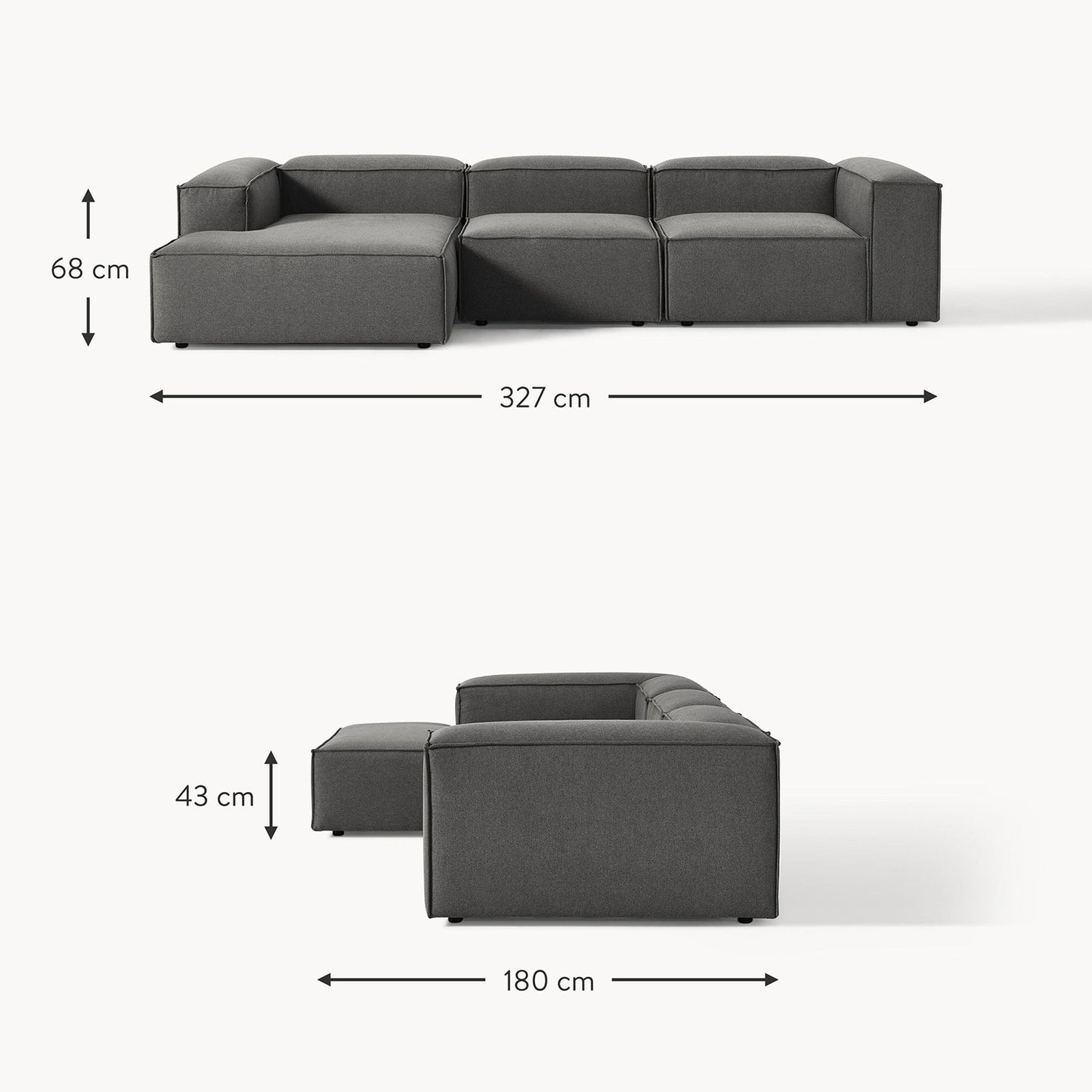 ElegantEdge 3 Seater Dark Grey L Shaped Sofa