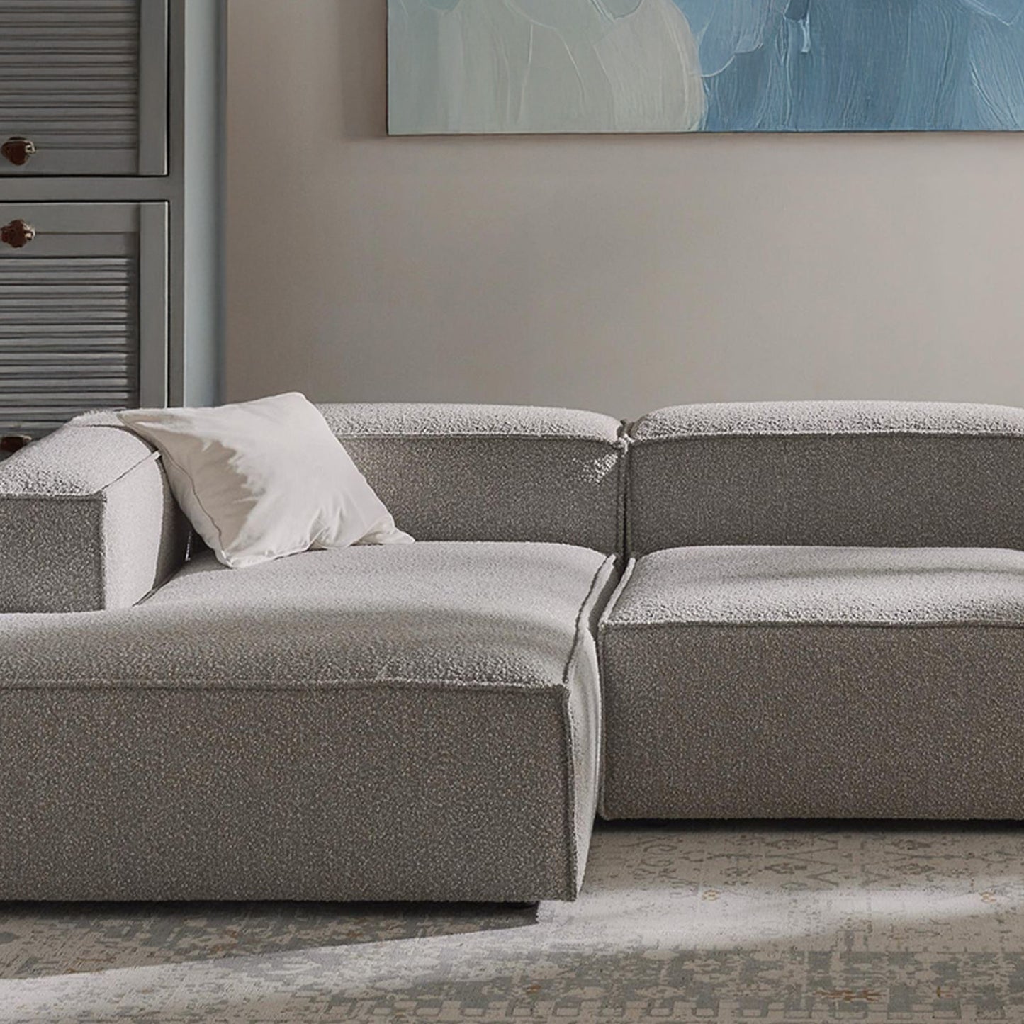 ElegantEdge 3 Seater Boucle Grey L Shaped Sofa